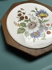 Vtg Ceramic Tile Wood Framed Floral Trivet Wall Hanging Kitchen Decor