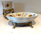 Vtg Set Stylbuilt matson Filigree Gold Ormolu Soap Dish  Cup W  Holder Porcelain