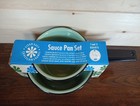 Vintage Green   Black columbian Genuine Porcelain Enamel Nesting Sauce Pans Nos