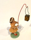Vintage Erzgebirge Blank Marguerite  Girl Orange Dress With Lantern German Wood