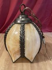 Vintage Slag Glass 11    Hanging Tulip Pendant Light 6 Panel Light Brown