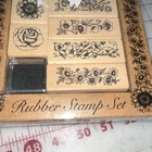 All Night Media Floral Rubber Stamp Set  6 Wood Mounts  Black Ink Pad  2401r