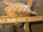 Vintage Hand Carved Wood Sea Turtle Sculpture On Driftwood Root Base Roughly 7   