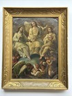 Antique Painting Religious Icon Iconic Portrait Folk Retablo Copper Metal Old