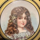 Antique Victorian Girl W Lily Of The Valley Flowers Brown Eyes Flue Cover Framed