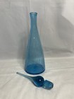 Vtg Mcm Pilgrim Glass 18 25  Ice Blue Crackle Genie Bottle Decanter W stopper