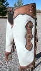 Cowhide Leather Chinks Cut Out Belt Long Fringe Silver Conchos