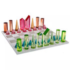 Modern Chess Set - Acrylic Chess Board With 32 Colorful Game Pieces