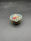 Vintage Italian Micro Mosaic Trinket Pill Box Gold Tone Multicolor Flowers Italy