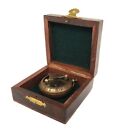 Antique Marine Master Sundial Compass Brass Gift Mini Map Wooden Box