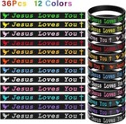 36 Pcs Jesus Loves You Silicone Wristbands Colorful Rubber Bracelets Christian S