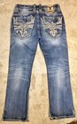Mens Rock Revival Jeans  hanvid  Thick Leather Insert Slim Boot 32x32 Distressed