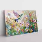 Hummingbird   Spring Wildflowers Pretty Painting Print On Canvas Wall Art Decor