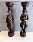 Antique Pair 1930s Breton Statues Hand-carved Wood French Folk Art Brittany 18 