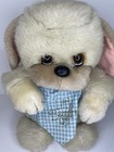 Vintage Applause Little Beggar Dog Tan Puppy Plush Blue Bib Stuffed Animal