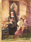Antique Art Large Gouache On Canvas  19th Century  Nuns Orphanage Children 30x24