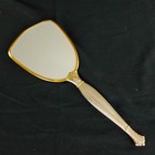 Vintage Vantity Mirror Silver Gold Tones Medallion Fastened To Back