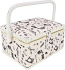 Large Sewing Basket With Complete Sewing Supplies  Black White   Wooden Sewin   