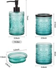 4pcs Teal Blue Glass Bathroom Accessories Set With Decorative Pressed Pattern -