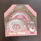 Hello Kitty Kids 3-piece Plastic Dinner Set Pink Gingham Plate Bowl Tumbler Vtg