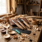 Premium Spoon Carving Set With Walnut Handles   Leather Roll   Beavercraft  S14x