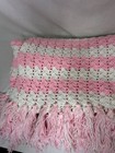 Vintage Afghan Throw Blanket Crochet Handmade 66 X 34 Pink And White 