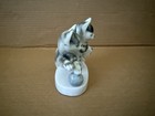 Vintage Ceramic Cat   Kitten Figurine Germany Mpn 7736 Grey white Glossy