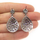 925 Sterling Silver Vintage Real Moonstone   C Z Black Rhodium Dangle Earrings
