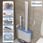 1pc Wall Hanging Toilet Brush With Holder Silicone Long Handle Bathroom Tool