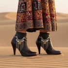 Women 2pcs Silver Metal Boot Chain Shoe Anklet Black Ethnic Charm Rodeo Cowgirl