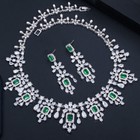 Chandelier Dangle Earrings Necklace Silver Plated Cz Zirconia Bridal Jewelry Set