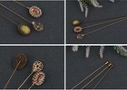 Women s Victorian Filigree Etching Floral Antiqued Gold Long Handle Hat Pins
