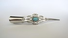 Long Turquoise Blue Stone Silver Metal Tribal Design Alligator Hair Clip