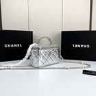 Metallic Silver Quilt Leather Vanity Bag Detachable Silver Crossbody Chain Purse