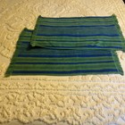 Vtg Fieldcrest Hand Towels Avocado Green   Blue Stripes Usa 100  Cotton 16 5x25 