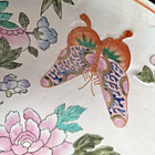 Vintage Famille Rose Butterfly   Flower Bowl Decorative Chinese Porcelain 9in