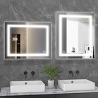 Led Light Bathroom Wall Vanity Mirror Anti-fog Dimmable Shape Rectangle Mirror