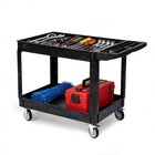 2 Shelf Plastic Utility Cart Heavy Duty With Locking Wheels For Office Warehouse