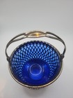  Frank M Whiting Co Sterling Silver Pierced Sugar Basket W  Cobalt Glass Signed