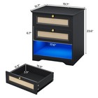 Black Nightstand With Charging Station And Led Lights  Metal Wood Night Stand