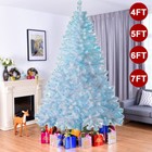 4 5 6 7ft White Christmas Tree With Blue Led Lights Bushy Pine Xmas Metal Stand