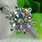 14k White Gold Plated Real Moissanite 4ct Round Cut Solitaire Engagement Ring