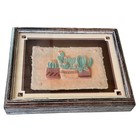 Vintage Figi Graphics 5  x 7  Pressed 3d Art Print  cactus Flowers  Framed 90s