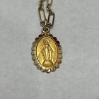 14k Solid Yellow Gold Figaro Link Chain Necklace With Mary Conceived Pendant 