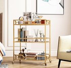 Square Gold Bar Carts With 3 Tier Storage Glass Shelves Holder Home Serving B   
