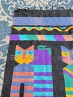 Rare Mid Century Folk Art Cats Wool Tapestry Rug Blanket Guatemala Textile Mcm