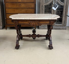 19th C  Victorian Renaissance Revival Carved Walnut Marble-top Desk 49 5 