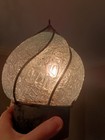Vintage Hand Blown Caged Glass   Wrought Iron Clear Flame Light Lamp Globe 8 75 