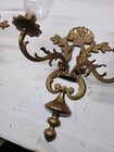 Vintage Pair Brass Wall Sconce Candle Holders 2 Arm With Glass Very Rare 