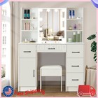 White Vanity Table Makeup Dressing Desk Stool Set With 10 Led Lighted Mirror